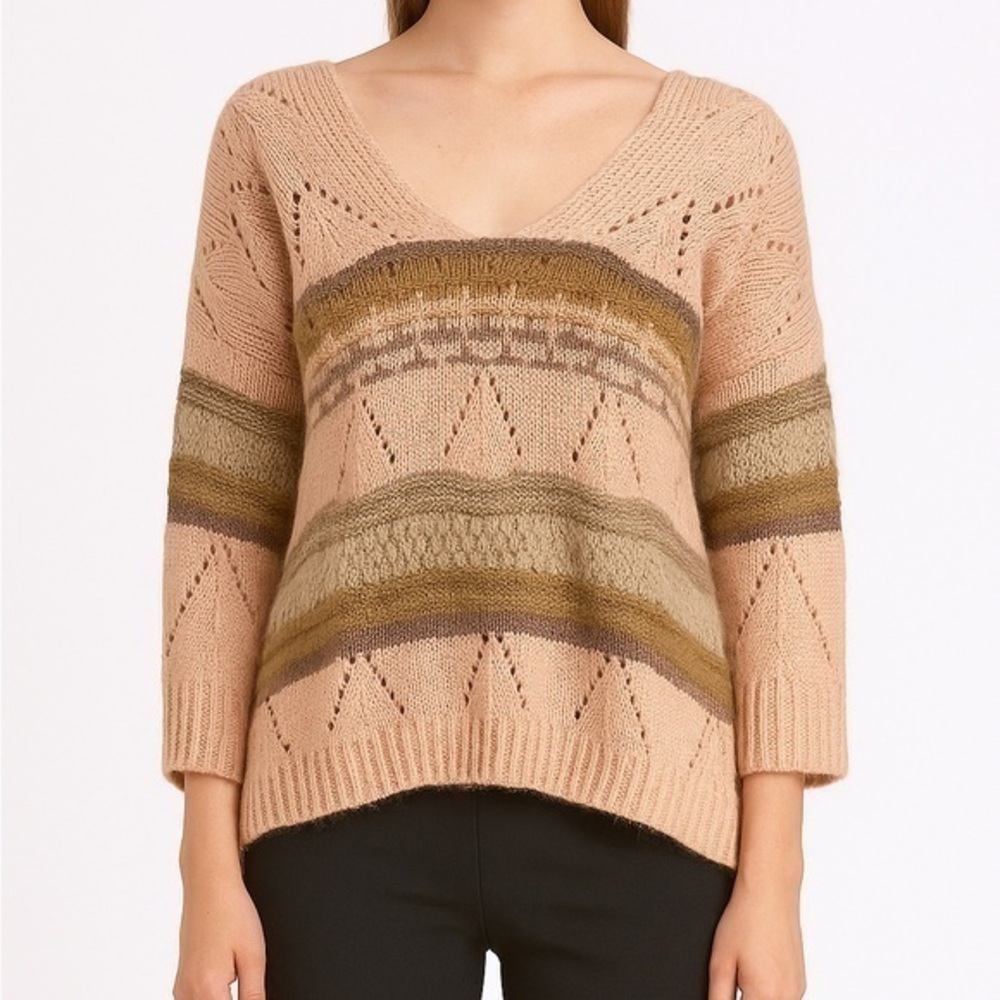 POL crochet knit stripe v neck oversized sweater size medium